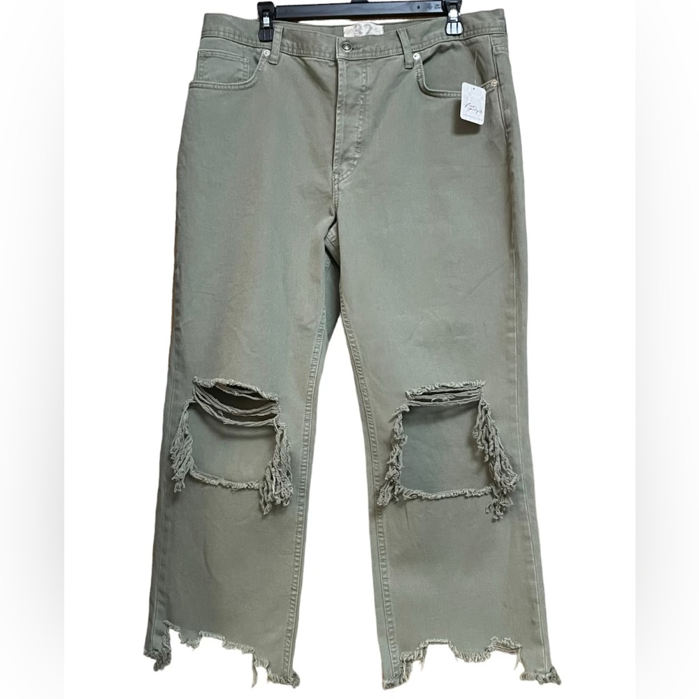 Free People We The Free Maggie Mid-Rise Straight-Leg Moss Color Size 32